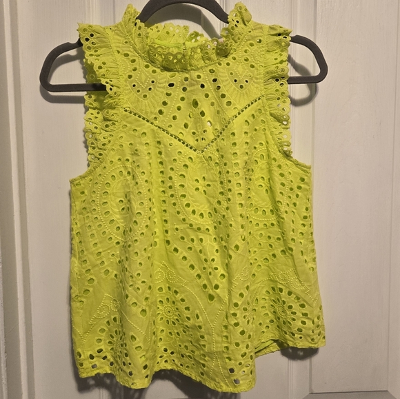 NWT Skie Are Blue Eyelet Lace Top Size S Color Lime Yellow - Picture 2 of 9